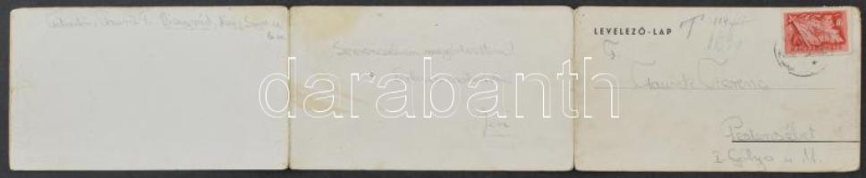 1948 Visegrád, látkép. Szegvári Pensio Visegrád-Lepence, Taba V. felvétele. 3-részes kihajtható pano...