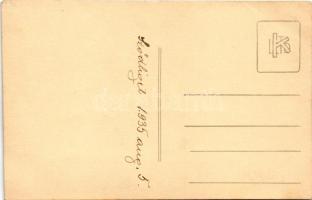 1935 Sződliget, fürdőzés, úszás a Dunában, háttérben a DDSG Duna Gőzhajózási Társaság "HABSBURG...