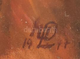 Ujváry Lajos (1925-2006): Piros nyakkendős úr portréja. Olaj, vászon, jelzett. Vakkeret nélkül, apró...