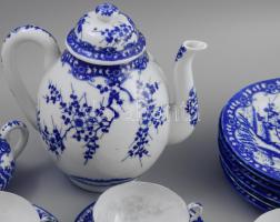 Japán cseresznyevirág mintás kávés készlet, vékonyporcelán, klf jelzésekkel, teljes, kis kopással