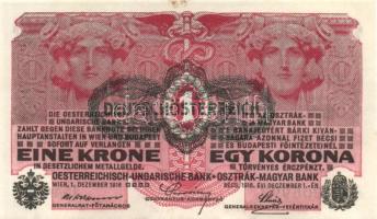 Ausztria/Osztrák-Magyar Bank 1916. 1K (4x) fekete "Deutschösterreich" fny.-sal, közte köze...