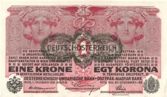 Ausztria/Osztrák-Magyar Bank 1916. 1K (6x) fekete "Deutschösterreich" fny.-sal, közeli sor...