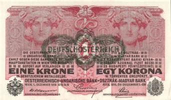 Ausztria/Osztrák-Magyar Bank 1916. 1K (6x) fekete "Deutschösterreich" fny.-sal, közeli sor...