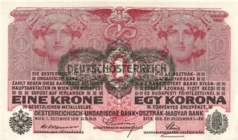 Ausztria/Osztrák-Magyar Bank 1916. 1K (6x) fekete "Deutschösterreich" fny.-sal, közeli sor...