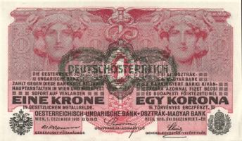 Ausztria/Osztrák-Magyar Bank 1916. 1K (6x) fekete "Deutschösterreich" fny.-sal, közeli sor...