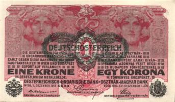 Ausztria/Osztrák-Magyar Bank 1916. 1K (4x) fekete "Deutschösterreich" fny.-sal, egymás utáni sorszámokkal T:II+(egyszer hajtva, törve nem)