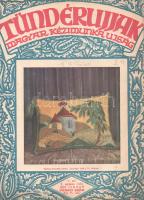 [Folyóirat] Tündérujjak. Magyar kézimunka újság. Szerkesztik. Szegedy Ila és W. Bartha Emma. Megjelenik minden hónap elején. V. évfolyam, 1-12. szám. (1929. január - 1929. december) [Teljes évfolyam, egybekötve.] Budapest, 1929. (Korvin Testvérek grafikai intézete.) 36 p. + 2 melléklet; 24 p. + 1 melléklet; 24 p. + 1 melléklet; 28 p. + 1 melléklet; 24 p. + 1 melléklet; 24 p.; 24 p.; 24 p.; 24 p.; 24 p.; 24 p. + 1 melléklet; 24 p. + 1 melléklet. Oldalszámozáson belül szövegközti illusztrációs anyaggal, rajzokkal, grafikákkal gazdagon illusztrált kézimunka-folyóiratunk a varrás, horgolás, hímzés, lakberendezés témáit járja körül. A női divat az 1920-as évek rövidebb, testhez állóbb szabású irányzatát képviseli, a hímzőminták esetén erős magyar népművészeti motívumokkal, bár utóbbi inkább terítőkre, díszpárnákra jellemző. A kiadvány szakcikkei sokrétűen vizsgálják a magyar népművészeti motívumkincs továbbélésének lehetőségeit. Folyóiratunkban tárcanovellák is szerepelnek, Krúdy Gyulától, Surányi Miklóstól, Dánielné Lengyel Laurától, Anton Csehovtól, egy-egy vezércikket Schöpflin Aladár irodalom- és Gróh István művészettörténészek jegyeznek. Valamennyi szabásminta-melléklet kihajtható, a januári második mellékleten nagyobb hiány. Egy lapszám első borítóján, illetve három levélen kisebb szakadásnyom. Lakatos 0. Enyhén sérült gerincű korabeli félvászon kötésben. Az eredeti színes, illetve kétszínnyomású fedőborítók bekötve.