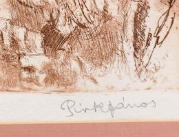 Pirk János (1903-1989): Szatmári emlék. Rézkarc, papír, jelzett, paszpartuban, hullámos, 20×25 cm