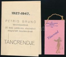 1947, 1948 2 db táncrend - Petris Brunó táncintézetének táncrendje, Az Újpesti Öreg Diákok Jubileumi táncestélyének táncrendje