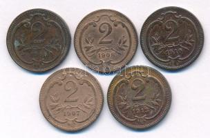 Ausztria 1906-1913. 2h bronz (5xklf) T:AU,XF Austria 1906-1913. 2 Heller bronze (5xdiff) C:AU,XF