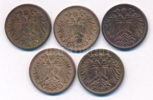 Ausztria 1906-1913. 2h bronz (5xklf) T:AU,XF Austria 1906-1913. 2 Heller bronze (5xdiff) C:AU,XF