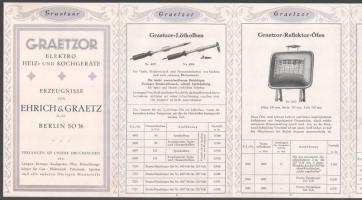 Graetzor konyhai eszközök, vasalók, kályhák német nyelvű képes leporelló ismertetője