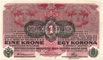 Ausztria/Osztrák-Magyar Bank 1916. 1K (6x) fekete "Deutschösterreich" fny.-sal, egymás utá...