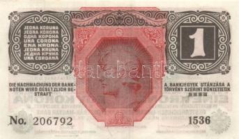 Ausztria/Osztrák-Magyar Bank 1916. 1K (6x) fekete "Deutschösterreich" fny.-sal, egymás utá...