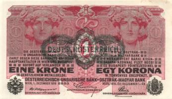 Ausztria/Osztrák-Magyar Bank 1916. 1K (6x) fekete "Deutschösterreich" fny.-sal, egymás utá...