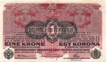 Ausztria/Osztrák-Magyar Bank 1916. 1K (6x) fekete "Deutschösterreich" fny.-sal, egymás utá...