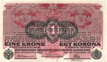 Ausztria/Osztrák-Magyar Bank 1916. 1K (6x) fekete "Deutschösterreich" fny.-sal, egymás utá...