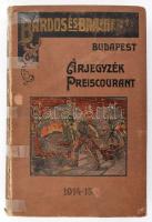 1914 Bárdos és Brachfeld Műszaki és Villamossági Vállalat, Budapest. Árjegyzék a malomipar, mindennemü gyárüzem, gépészeti és mezőgazdasági czélokra szükségelt műszaki anyagokról. Gépek, gépalkatrészek és szerszámokról. Bp., 1914, Athenaeum-ny., 1 t.+ 703+(1) p.+ 1 t. Rengeteg szövegközti illusztrációval. Magyar és német nyelven. Kiadói illusztrált, festett egészvászon-kötés, sérült, ragasztott gerinccel, belül a lapok nagyrészt jó állapotban. Ritka!