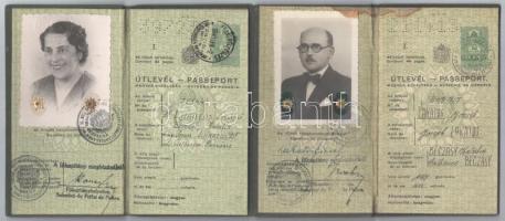 1938, 1940 Bp., Magyar Királyság által kiállított fényképes útlevél, 2 db