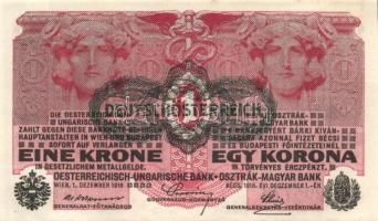 Ausztria/Osztrák-Magyar Bank 1916. 1K (4x) fekete "Deutschösterreich" fny.-sal, közte egym...