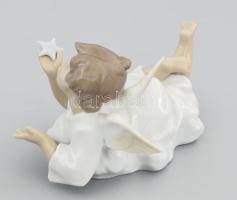 LLadro fekvő kívánságot kívánó angyal kézzel festett, mázas kerámia, jelzett, hibátlan, eredeti dobo...
