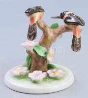 Herendi madár pár virágos faágon. Kézzel festett, jelzett, hibátlan, leírással m:10 cm