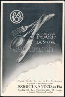 cca 1930 Szigeti Nándor, a német Mako-Werke képviselője alpakka evőeszköz háromrészes szétnyitható árjegyzéke képekkel, szép állapotban.