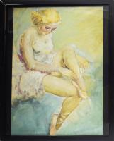 Fried Pál jelzéssel: Balerina. Akvarell, papír, üvegezett fakeretben, lap széle vágott, 48×34,5 cm