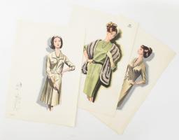 cca 1965 3 db vintage női divatkép, ofszet nyomat, papír, 34x23,5 cm