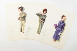 cca 1960-65 3 db vintage női divatkép, ofszet nyomat, papír, 34x23,5 cm