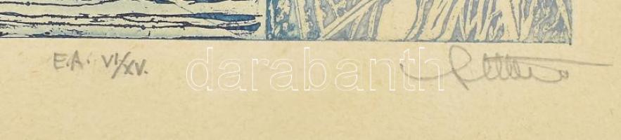 Stettner Béla (1928-1984): Várakozók, 1979-84. Színes rézkarc, aquatinta, merített papír, jelzett, m...