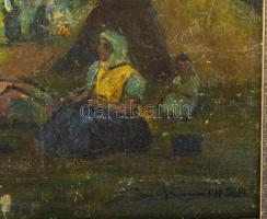 Iványi-Grünwald Béla műhelye: Vándorok. Olaj, vászon, jelezve jobbra lent. Restaurált, dublírozott. ...