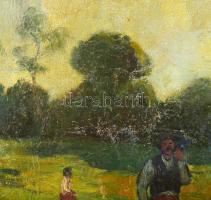 Iványi-Grünwald Béla műhelye: Vándorok. Olaj, vászon, jelezve jobbra lent. Restaurált, dublírozott. ...