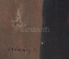 Csákány I jelzéssel: Mosogató asszony. Olaj, vászon, jelzett, sérült (három szakadással) Dekoratív k...