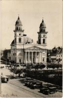 Szatmárnémeti, Szatmár, Satu Mare; Római katolikus székesegyház, automobilok / cathedral, automobiles (fl)