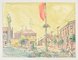 Varga Mátyás (1910-2002): össz. 4 db városrészlet és tájkép, közte 1 db tájkép. Monotípia, papír. Mi...