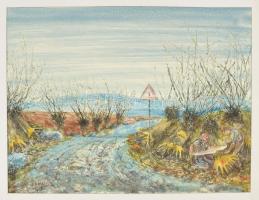 Varga Mátyás (1910-2002): össz. 4 db városrészlet és tájkép, közte 1 db tájkép. Monotípia, papír. Mi...