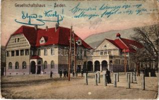 1910 Feketehalom, Zeiden, Codlea; Gesellschaftshaus / vendéglő. Martin Metter kiadása. Photogr. Greiner / restaurant (EB)