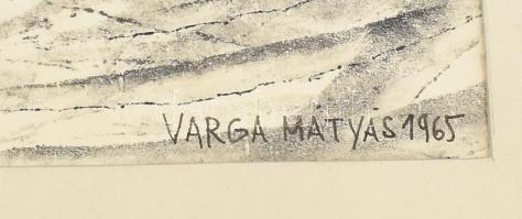 Varga Mátyás (1910-2002): Cél előtt (vitorlások), 1965. Monotípia, papír. Jelzett. 38x57,5 cm. Paszp...