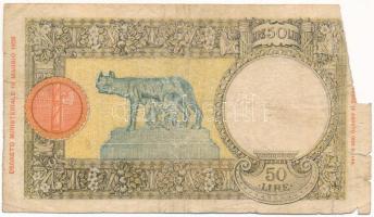 Olaszország 1941. 50L T:VG papírhiány Italy 1941. 50 Lire C:F missing paper Krause P#58