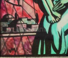 Varga Mátyás (1910-2002): Modern madonna. Festett üveg. Jelezva balra lent. Fakeretben. 25,5x18 cm