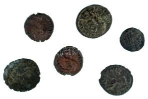 Római Birodalom ~III-IV. század 6db-os bronz érmetétel, közte Gratianus 367-375. AE3 bronz (2,12g) + I. Constantinus ~337-340. AE4 posztumusz veret (0,98g) T:VF,F Roman Empire ~3rd-4th century 6pcs bronze coin lot Gratian 367-375. AE3 bronze " DN GRATIANVS PF AVG / SECVRITAS REPVBLICAE - ASISC" (2,12g) + Constantine I ~337-340. AE4, posthumous issue (0,98g) C:VF,F