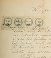1860 Szeged, Kúnfy József adóbehajtó által kiállított nyugta havi fizetésének felvételéről, 2 x 6kr ...