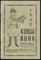 1942 Szeged, Korda Ruha-Divatház naptár és előjegyzési napló, kitöltetlen, jó állapotban