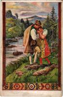 1921 Czech folklore art postcard with couple. Minerva 322 s: J. Koci (EM)