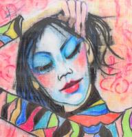 Sörös Pál (1956-): Hölgy divatos ruhában. Pasztell, vászon. Jelzett. Dekoratív, üvegezett fakeretben...