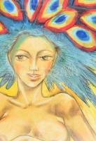 Sörös Pál (1956-): Pávatollas akt. Pasztell, vászon. Jelzett. Dekoratív, üvegezett fakeretben. 100x6...