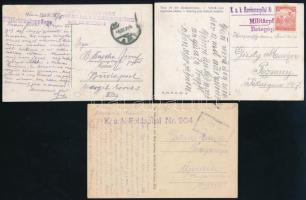 ~1915 3 db tábori posta levelezőlap "K.u.k. Feldspital Nr. 904", "K.u.K. Garnisonsspital Nr. (...)" + "Militärkrankenpflege"