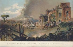 Boscotrecase eruption of the Vesuvius in 1906 April litho