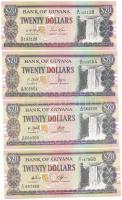 Guyana DN (1993-2006) 20$ (4xklf) T:UNC,AU Guyana ND (1993-2006) 20 Dollars (4xdiff) C:UNC,AU